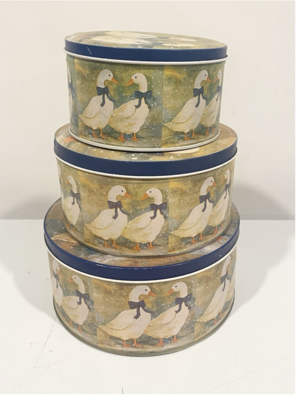 Vintage Winter Geese Cookie Tins Set of 3 Nesting Canisters Cottagecore Ducks